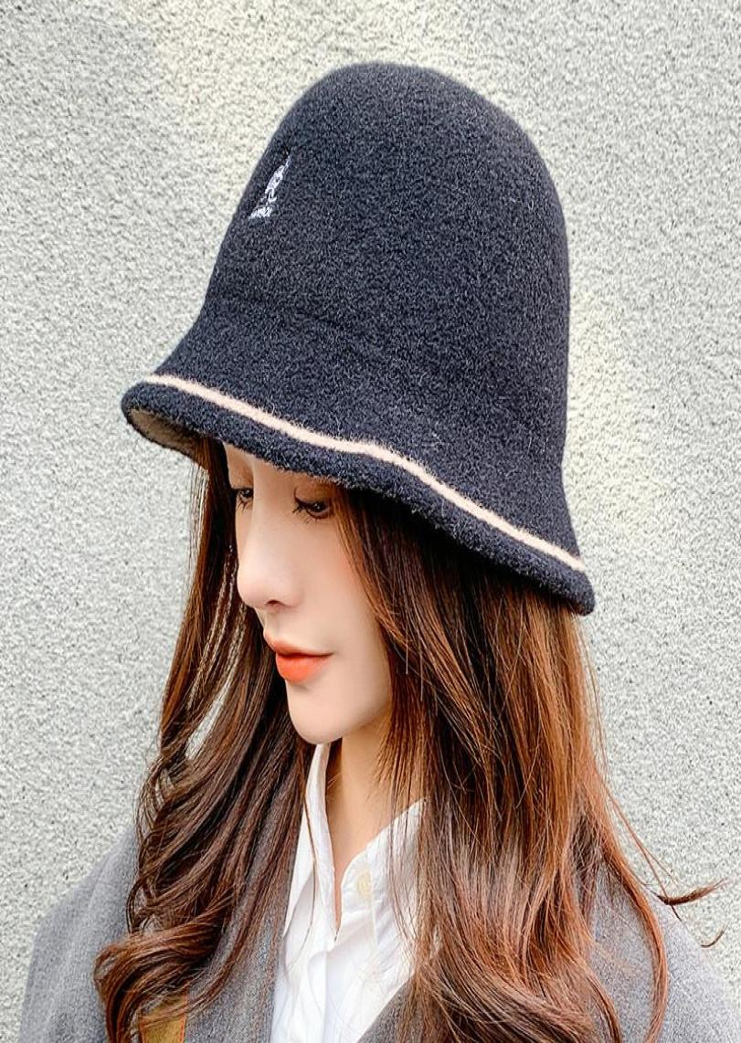 

New Winter Bucket Hats Embroidered Kangaroo Warm Hats Mink fleece7056974, Black