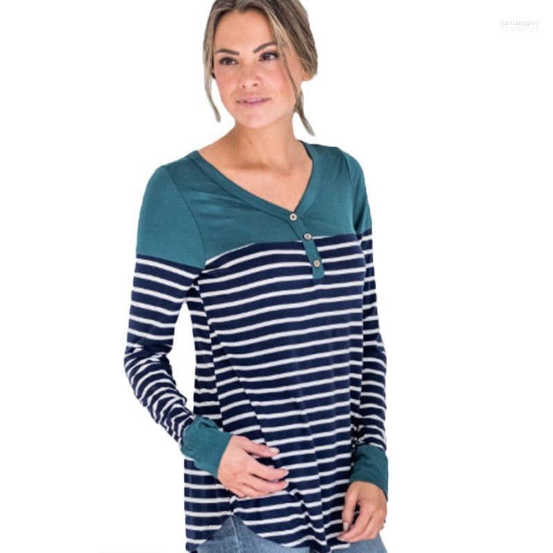 

Women' Blouses Women' & Shirts Striped Long Sleeve Women Blouse Autumn V Neck Loose Leisure Tops Pullvoers Ladies Shirt Femme Blusa, Blue