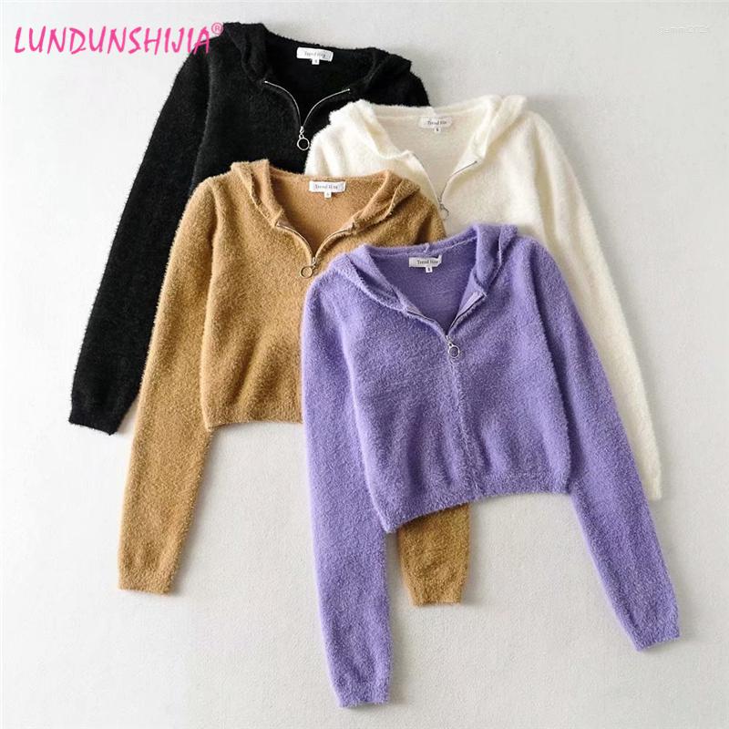 

Women' Jackets LUNDUNSHIJIA Velvet Mink Long Sleeve High Waist Hooded Jacket 2022 Autumn Women Fashion Lavender Purple Zipper Cardigan, Black