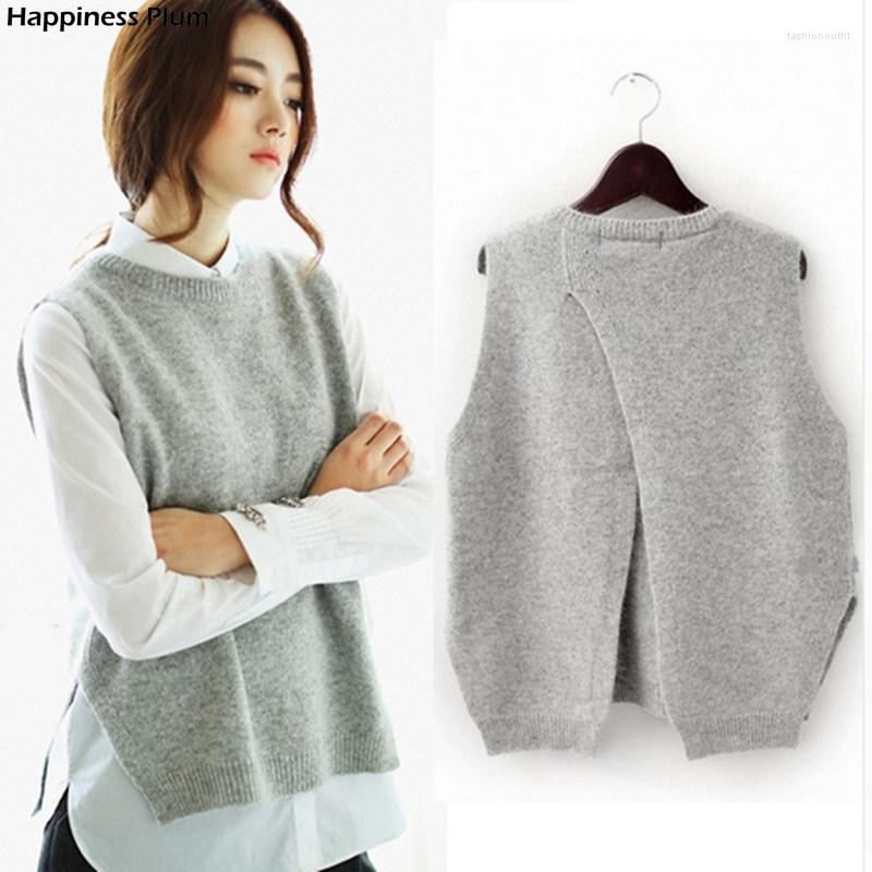 

Women's Vests Women Vest Waistcoat Jacket Sweater Loose O-neck Pullover Big Yards Female Hedging, Gray