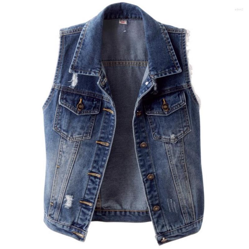 

Women' Vests 2022 Autumn Fashion Denim Vest Women Coat Spring Summer Hole Laple Jeans Jacket Short Sleeveless, Blue