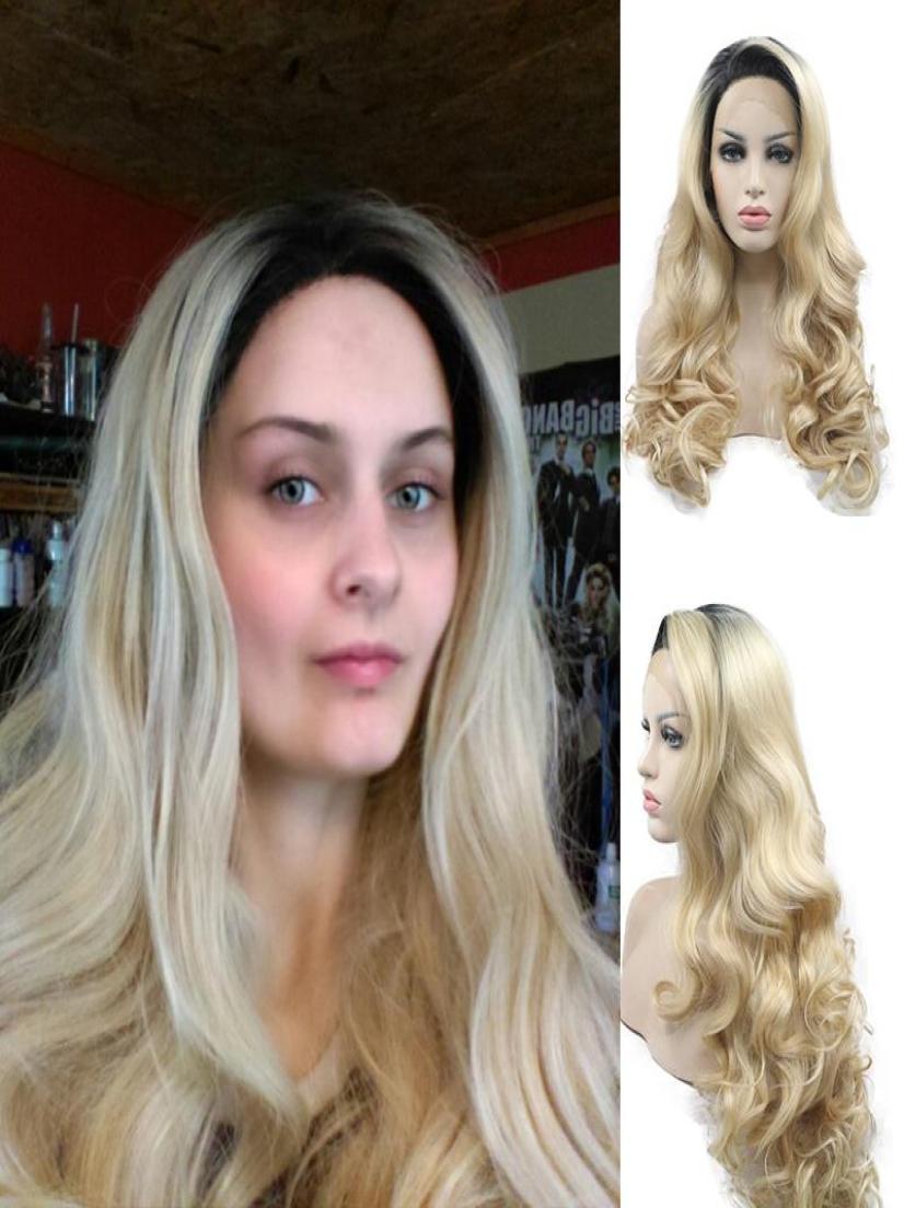 

Synthetic Wigs Lace Front Wig Cosplay Frontal Glueless Hair Curly Body Wave Blonde Ombre With Dark Black Roots For Women Lilita7674910, As pic