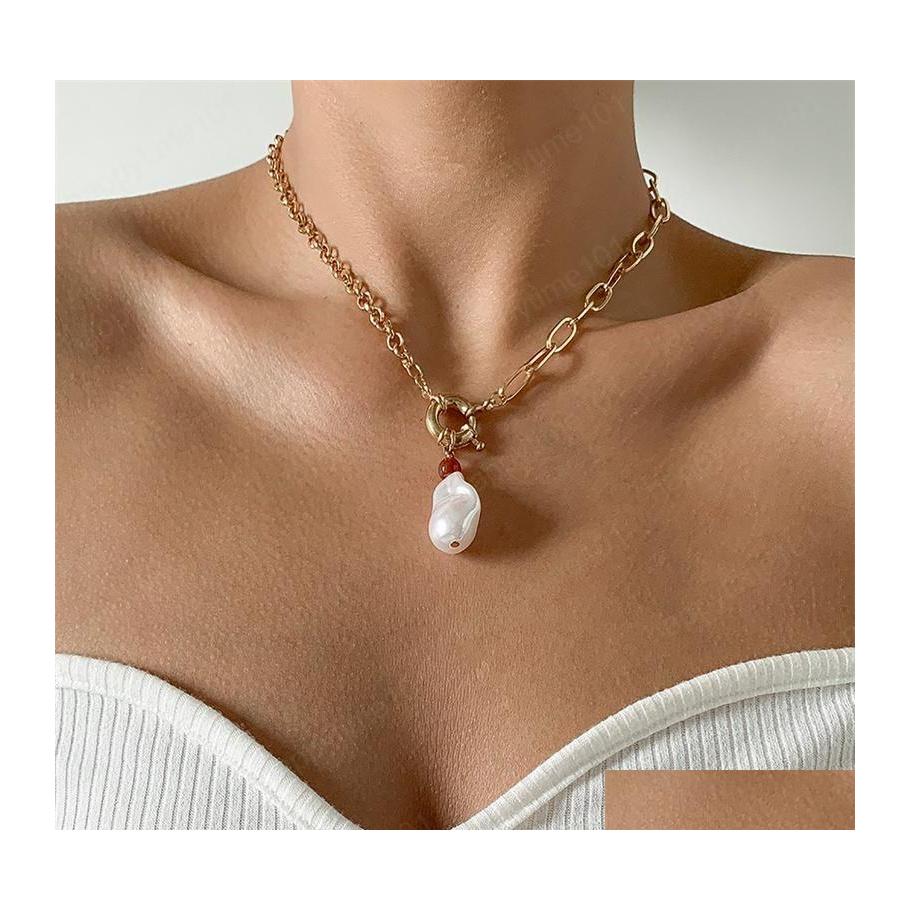 

Pendant Necklaces Imitation Pearl Pendant Necklaces Women Alloy Thick Circle Clavicle Chains European Single Party Dress Wear Neck J Dhpt8