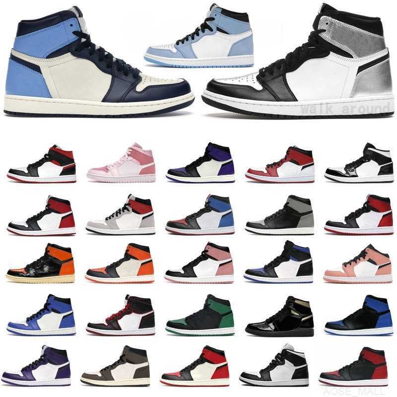 

Hyper Royal 1s Men Basketball Shoes Jumpman Bred Toe 1 University Blue Light Smoke Grey Unc Pine Green Womens Mens Trainers Sports Sneakers, 28