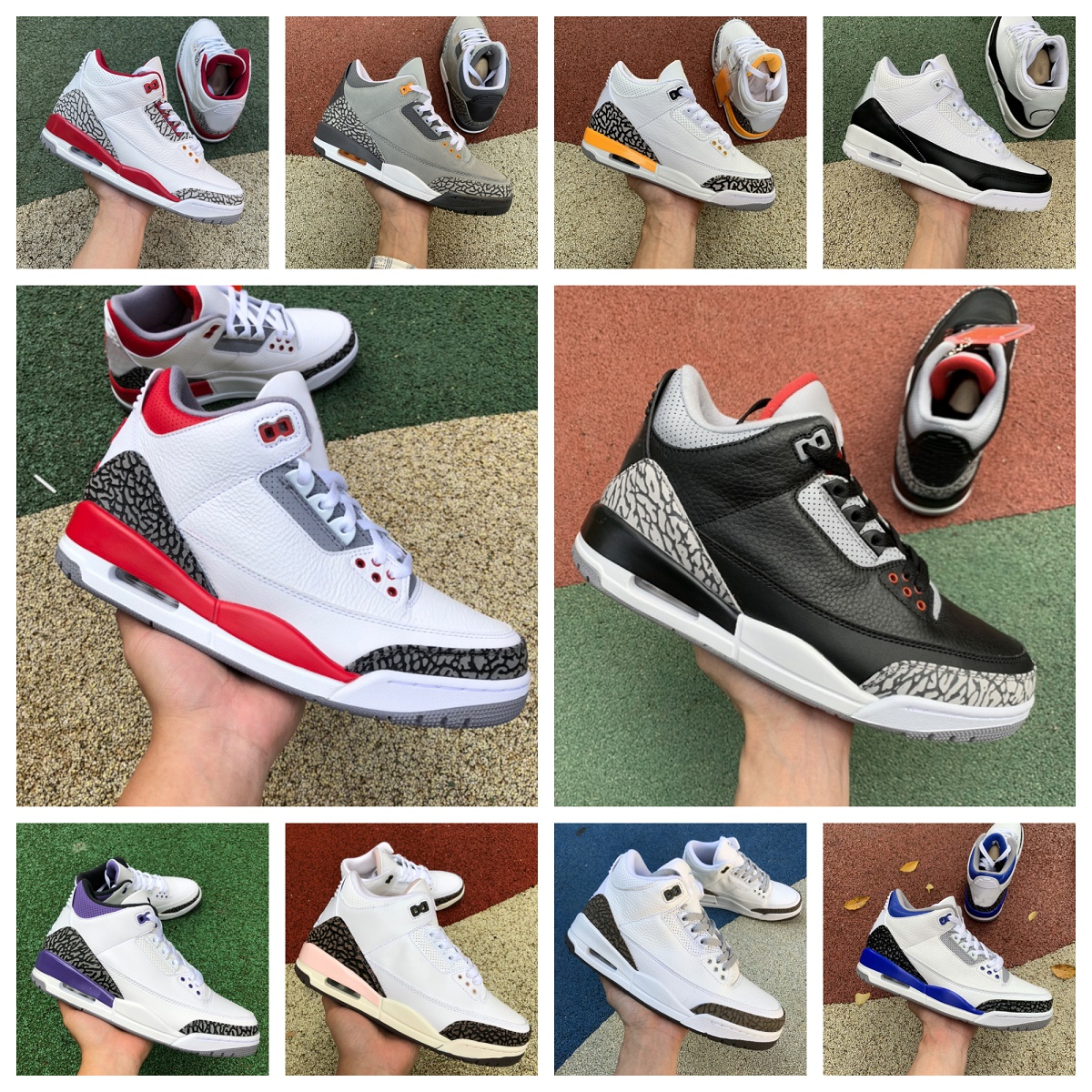 

Jumpman 3 3s Retro Basketball Shoes Dark Iris Cardinal Fire Red Racer Blue UNC Neapolitan Dark Mocha Winterized Archaeo Brown Pine Green Black Cement Sports Sneakers, Bubble package bag
