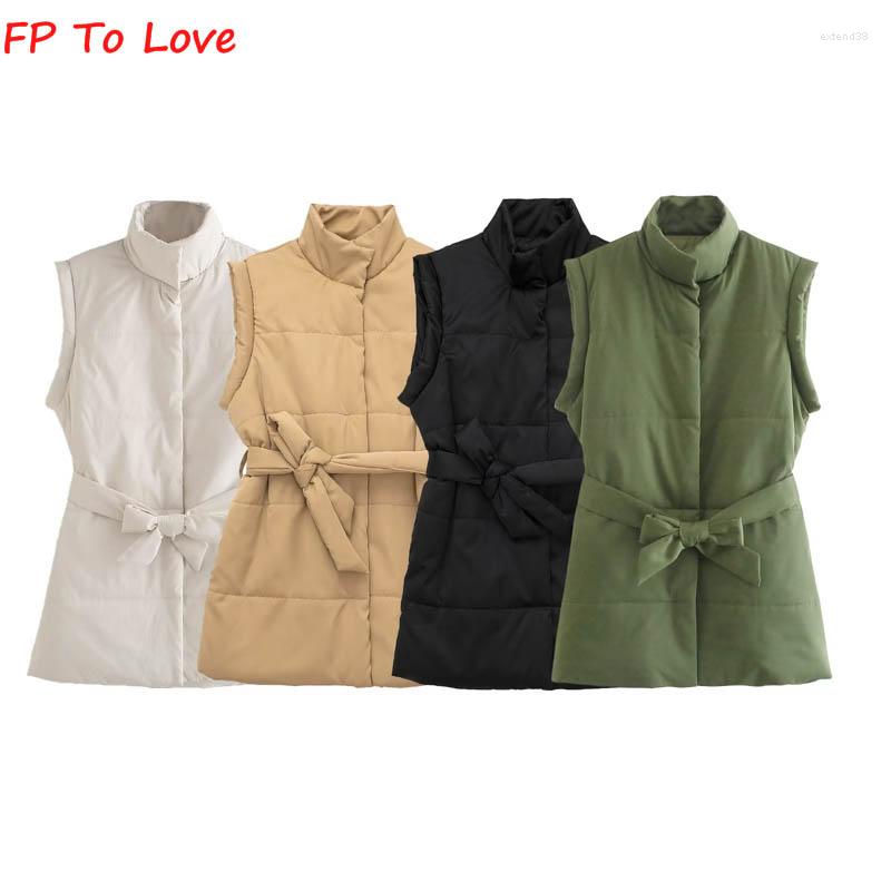 

Women's Vests Fp To Love Casual Beige Quilted Slim Fit Vest Vintage Khaki Cotton Black Tie Top Army Green Chic Sleeveless Jacket