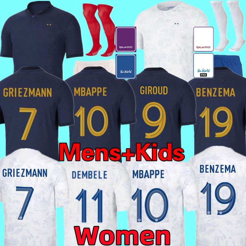 

Men Women kids kit French soccer jerseys 2022 MBAPPE GRIEZMANN Dembele BENZEMA GIROUD Guendouzi Tchouameni VARANE BENZEMA NKUNKU Maillot de football shirt Set, Colour 7