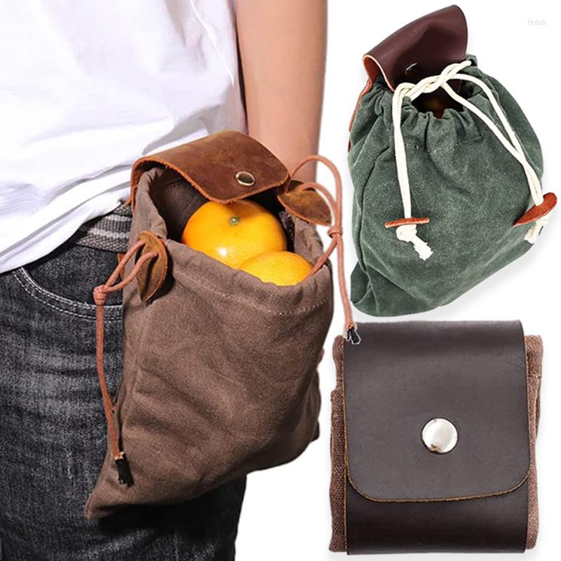 

Waist Bags Outdoor Portable Foraging Bag Fruit Picking Pouch Collapsible Berry Puch Storage Leather Bushcraft Canvas Hiking Camping, Black