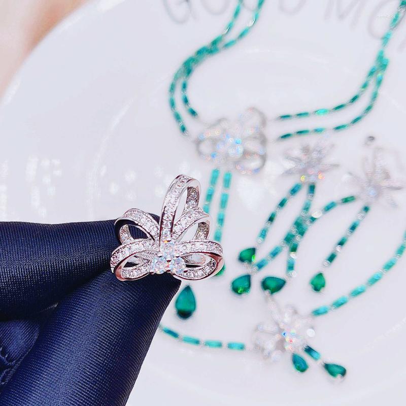 

Wedding Rings Delicate Adjustable Bowknot Ring Inlay Shine Small Zircon Fashion Minimalist Jewelry For Women Engagement Accessories