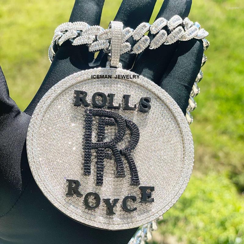 

Pendant Necklaces Round Custom Name Plate Solid Hip Hop Diamond