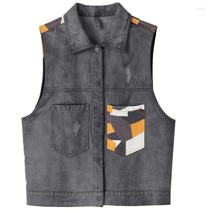 

Women' Vests Women Spring Autumn All-match Sleeveless Vest Fashion Streetwear Jacket Denim Chic Korean Simple Womens Outwear Y478, Hei hui
