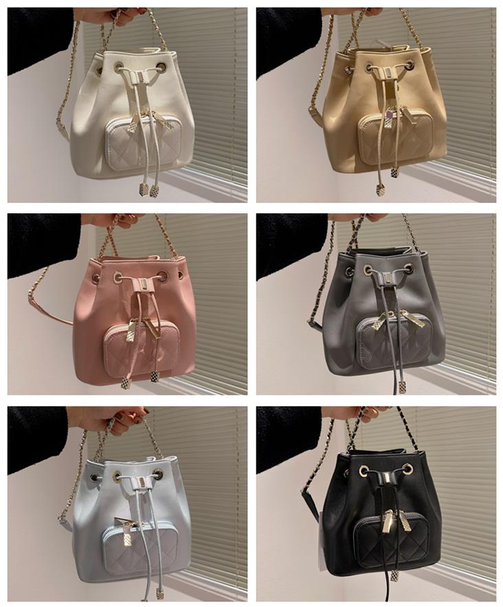 

TZ Luxury caviar bucket bag designer Drawstring bags commuting fashion large capacity handbag Women metal hardware satchel chain crossbody shoulder bag sacoche, White