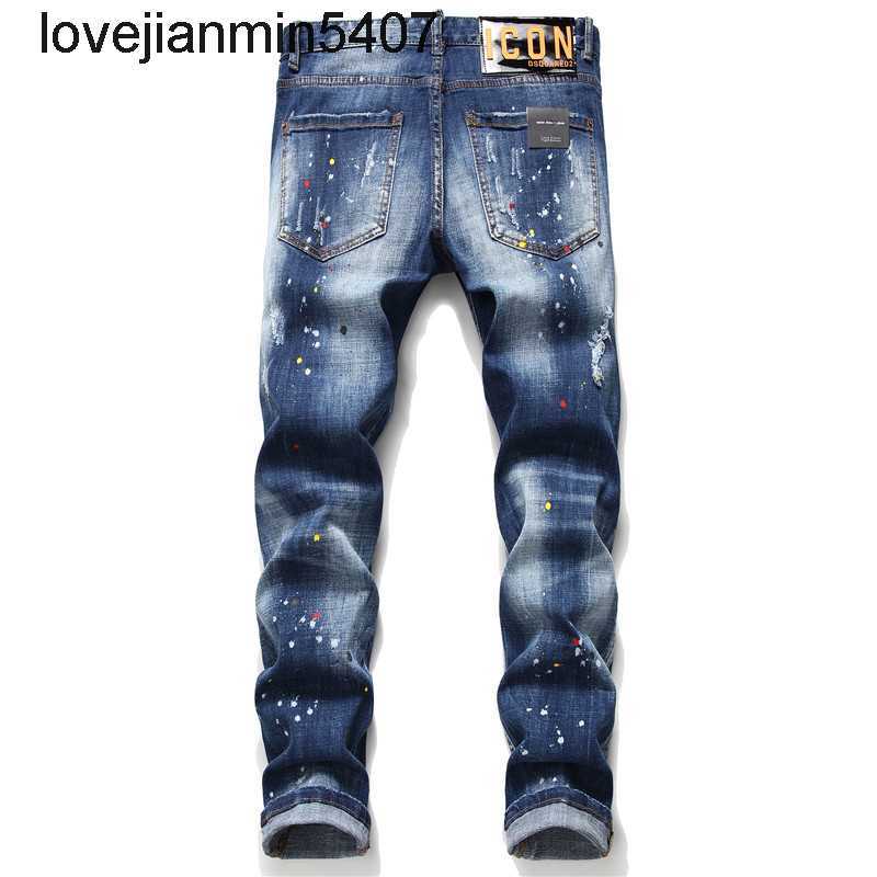 

Fashionable Men's Jeans Factory Wholesale and Retail Jeans Ds Maple Leaf Hole Badge Stretch Slim Multi Procs Icon, Indigo