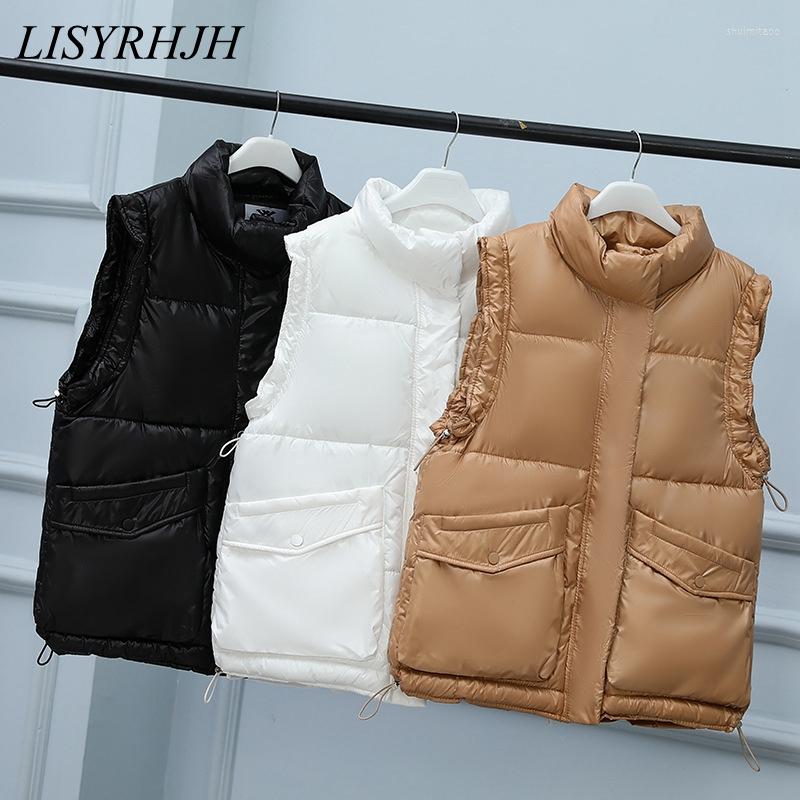 

Women's Vests LISYRHJH 2022 Autumn Winter Women Vest Mandarin Collar Sleeveless Short Coat Jacket Waistcoat Female Chalecos Para Mujer, Black