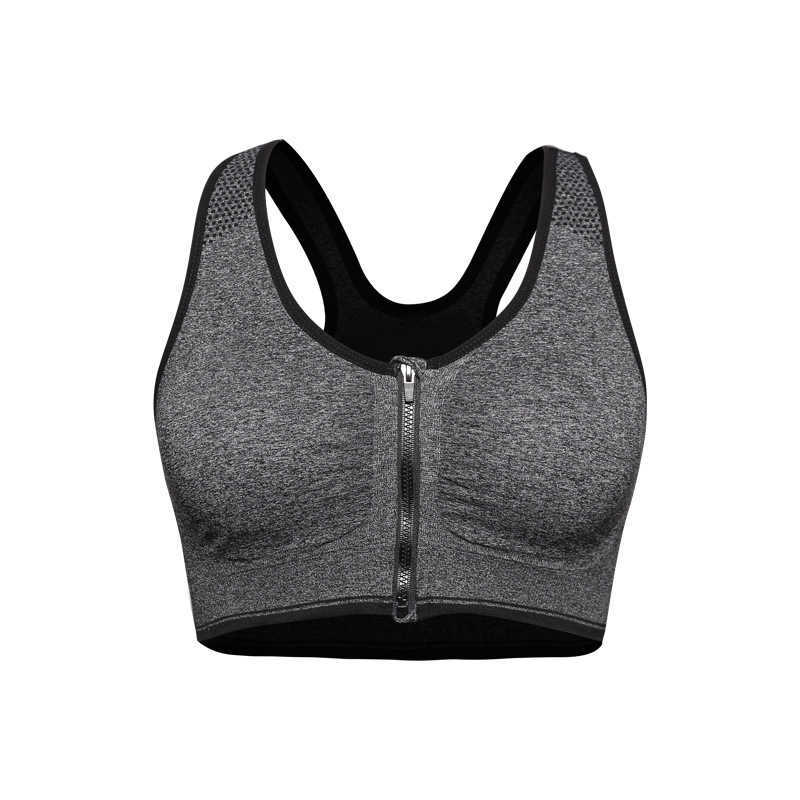 

Ladies Underwear New Women's Sports Front Zipper Breathable Anti Stable Yoga Bras, Gray