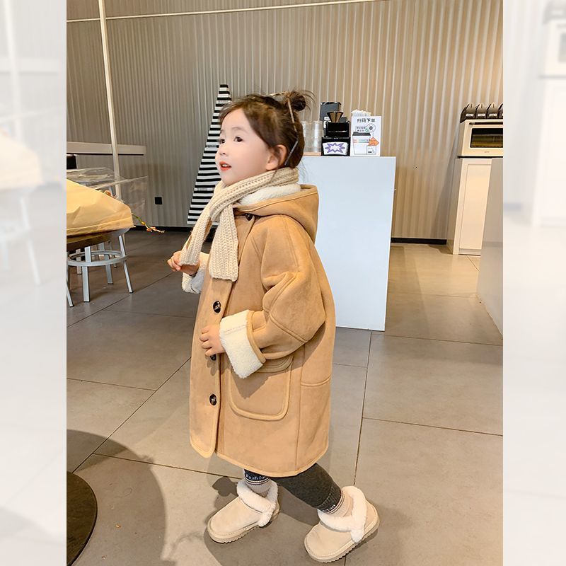 

Coat Parkas Winter Children's Warm Cotton Jackets Faux Wool Fur Lined Coats Baby Hooded Jacket Kids Clothes Girls Outerwear E549 221201, Beige