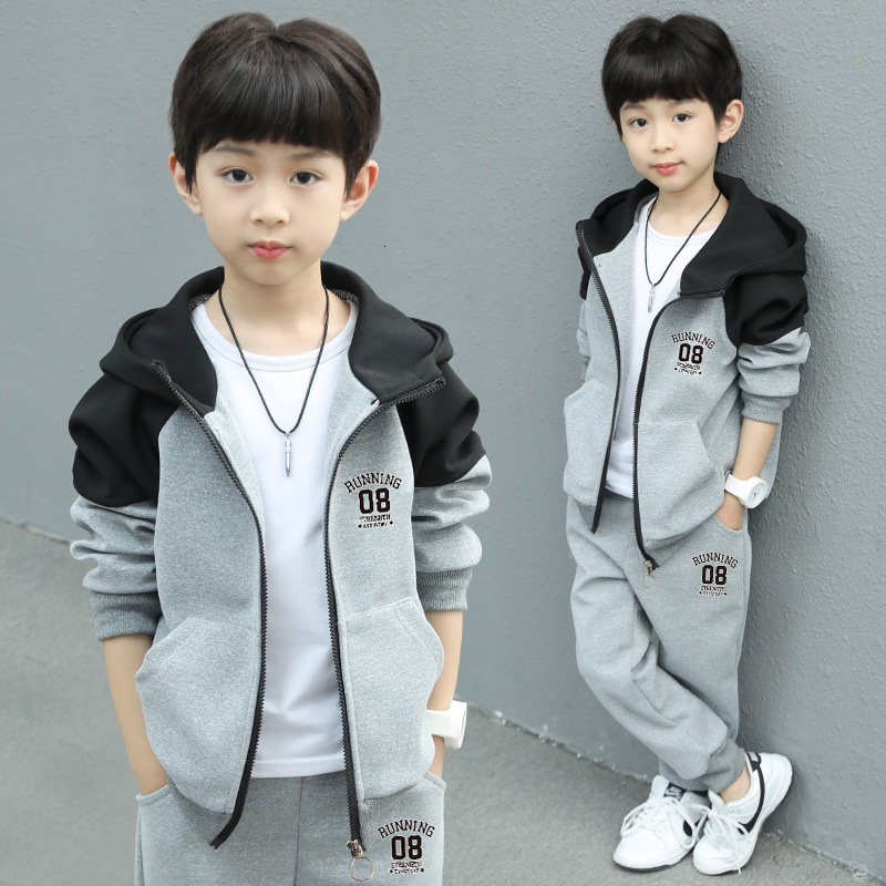 

Clothing Sets Contrast Kids Jogger Set Baby Boys Workout Fleece Hoodie Elastic Sweatpant Full Zip Hooded Child Tracksuit 4 14 Years 221130, Black