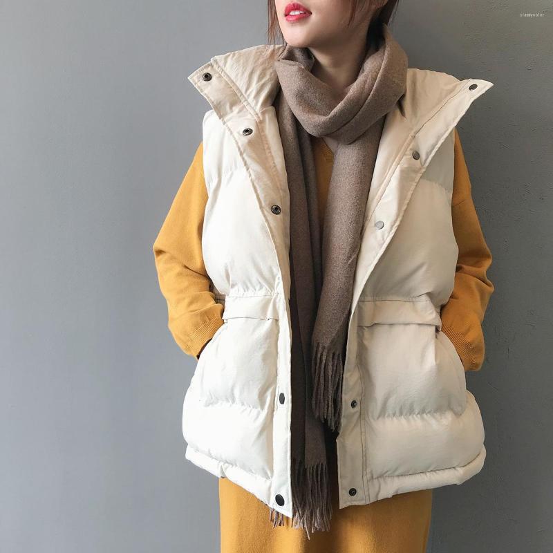 

Women' Vests Women Thick Down Cotton Vest 2022 Winter Autumn Solid Puffer Waistcoat Female Stand Collar Button Up Sleeveless Jacket Coat, Beige