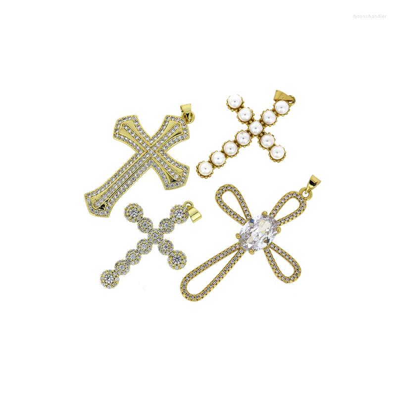 

Pendant Necklaces 3PCS Classic Vintage Pave Cubic Zirconia Religious Gold Cross Crystal For Woman Necklace DIY Making Jewelry Findings