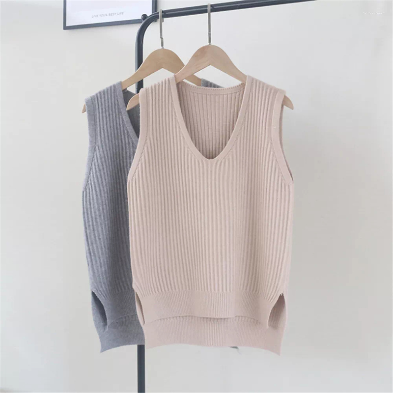 

Women' Vests Jacket Blazer VestAutumn Women Sweater Waistcoat 2022 Korean Womens Elegant Student V-neck Pullover Knitting Tops Outerwear, Champagne