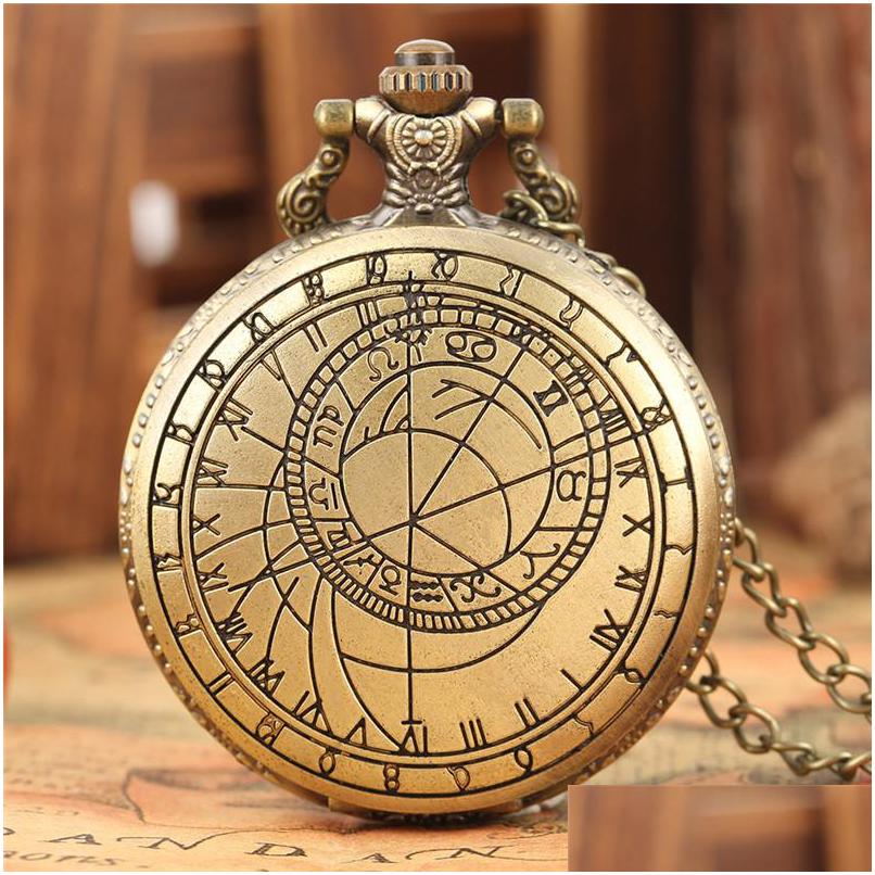 

Pocket Watches Retro Vintage Pocket Watch Bronze Compass Design Analog Quartz Watches For Men Women Necklace Chain Clock Drop Deliver Dhojq
