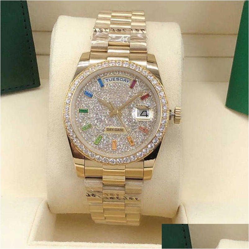

Wristwatches Ladies Matic Watch 36Mm Diamond Bezel Sapphire Face Rainbow Square Ding Stainless Steel Discount Waterproof Drop Delive Dhllk