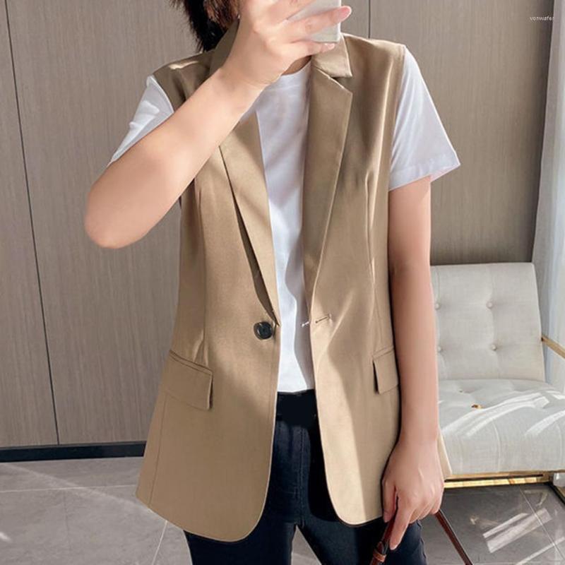

Women's Vests Arrival Sleeveless Flap Pockets Single Button Blazer Vest Fashion Solid Color Lapel Office Suit Waistcoat Outerwear, Black