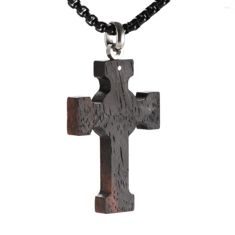 

Pendant Necklaces Mens Cross Necklace Black Stainless Steel Real Santos Wood For Men 2022 Fashion Jewelry