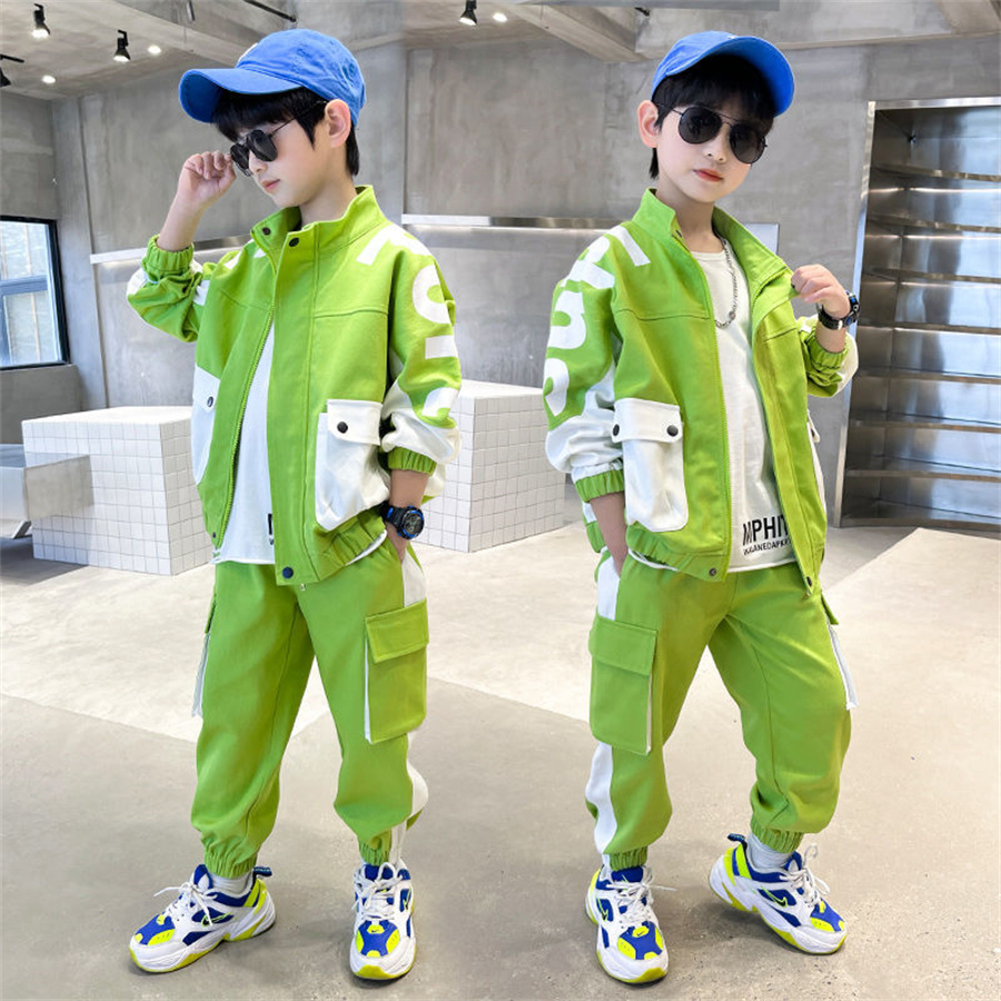 

Clothing Sets Fashion Boys Spring Autumn Patchwork Long Sleeve 4 6 8 10 12 13 14 Years Teenagers Children Sports 221130, Beige