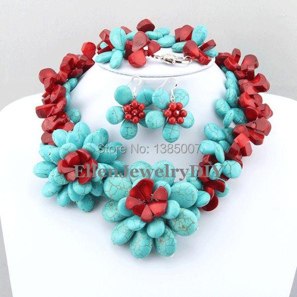 

Necklace Earrings Set Nigerian Costume Jewelry Bridesmaid Gift Flower Red Coral Bracelet, Picture shown