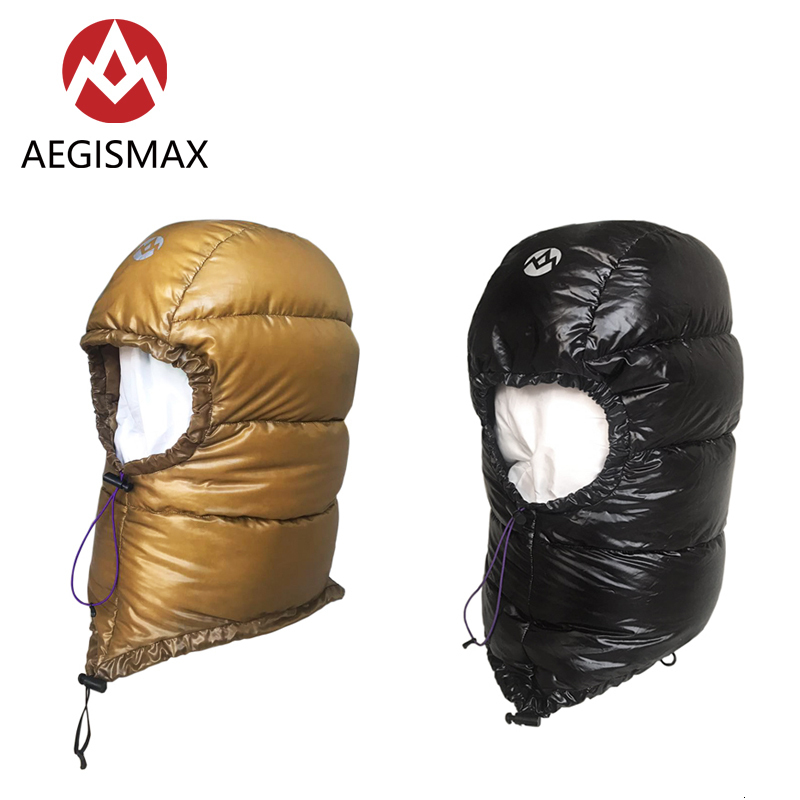 

Outdoor Hats AEGISMAX goose down hat men and women outdoor camping hiking high quality envelope sleeping bag accessories 800FP 221201, Golden