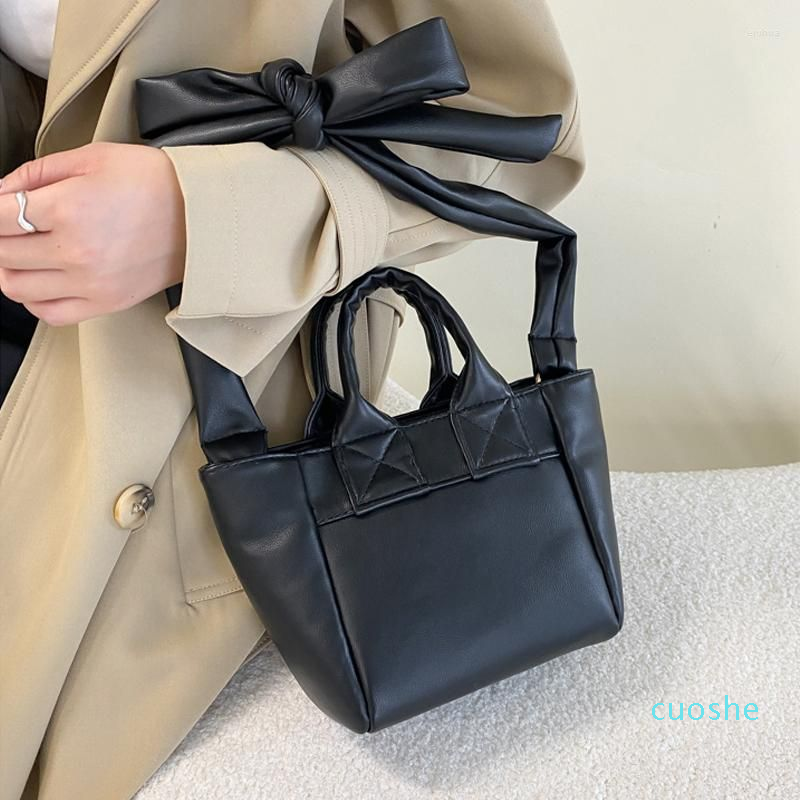 

Evening Bags Solid Color Bow PU Leather Crossbody Bag For Women Simple Totes Shoulder Lady Handbags And Purses, Black