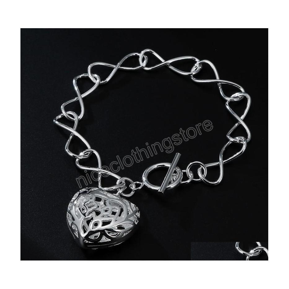

Charm Bracelets Sier Color Beautif Hollow Heart Bracelets For Women Fashion Party Wedding Charms Jewelry Couple Gifts Drop Delivery Dhamf