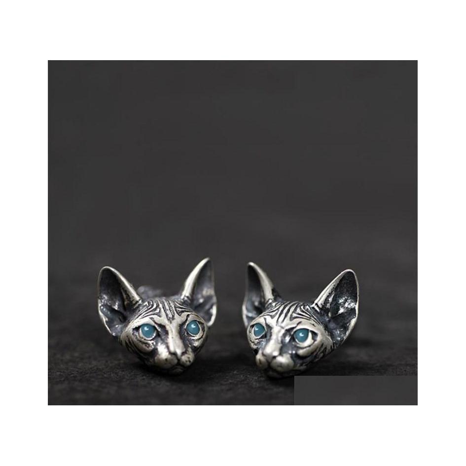 

Stud Fashion Jewelry Vintage Cute Mens Womens Sier Color Sphinx Hairless Cat Stud Earrings Drop Delivery Dh9Wh