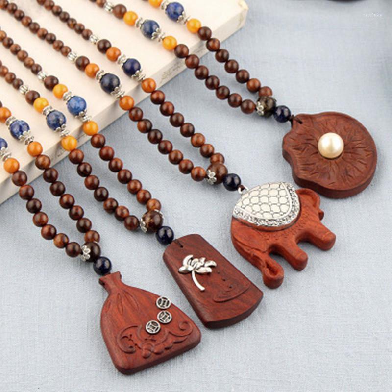 

Pendant Necklaces Ethnic Ebony Wooden Alloy Mixed Necklace Punk Chunky Long Leather Handmade Wood Necklac