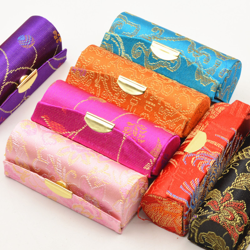 

Chinese Brocade Embroidery Makeup Tools Lipstick Case with Mirror Mini Cosmetics Lipstick Box Small Gifted Holder
