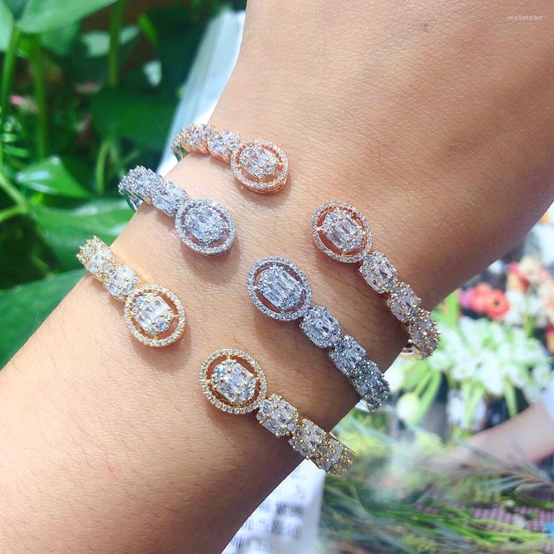 

Necklace Earrings Set BRIDE TALK Copper Jewelry Luxury Micro Paved Baguette Cubic Zircon Adjustable Bangle Ring Sets Silver Color Bridal, Picture shown
