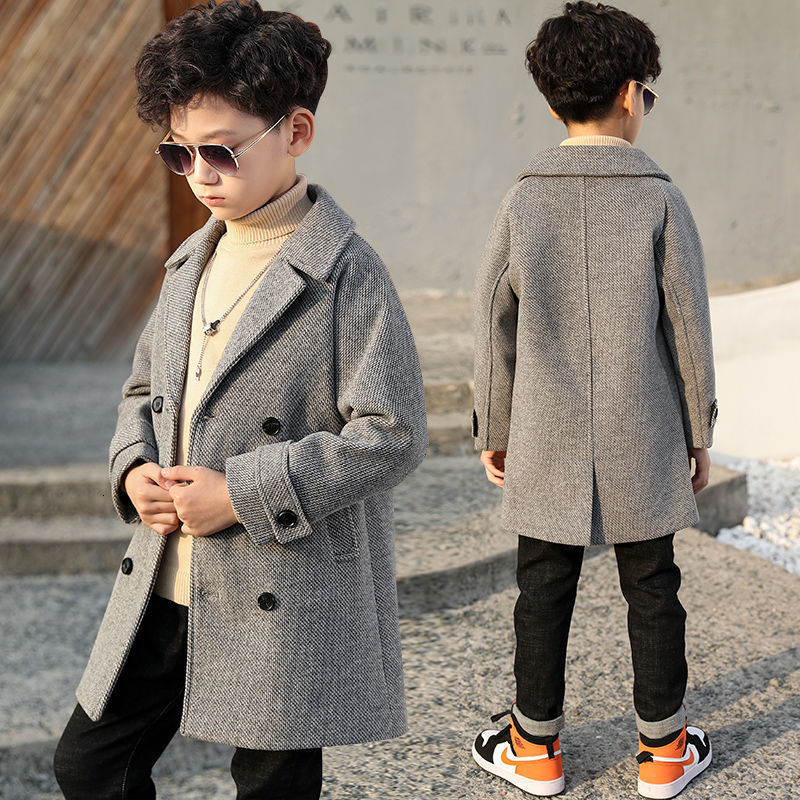 

Coat 5-15y Kids Wool Coats Winter Boys Blends Jackets Turn-down Collar Long Solid Add Warm Children Outerwear Top Clothes H89 221201, Camel