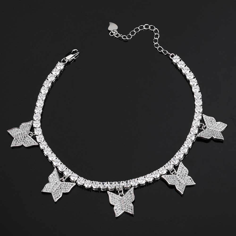 

Girl's Shining Butterfly Charm Anklet 4mm Round Zircon Tennis Chain Bracelet Anklet for Women