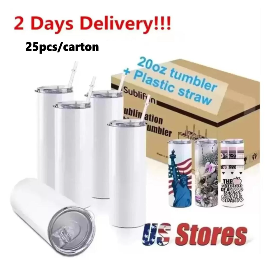 

USA Warehouse 25pc/carton STRAIGHT 20oz Sublimation Tumbler Blank Stainless Steel Mugs DIY Tapered Vacuum Insulated Car Coffee 2 Days Delivery F1201, White