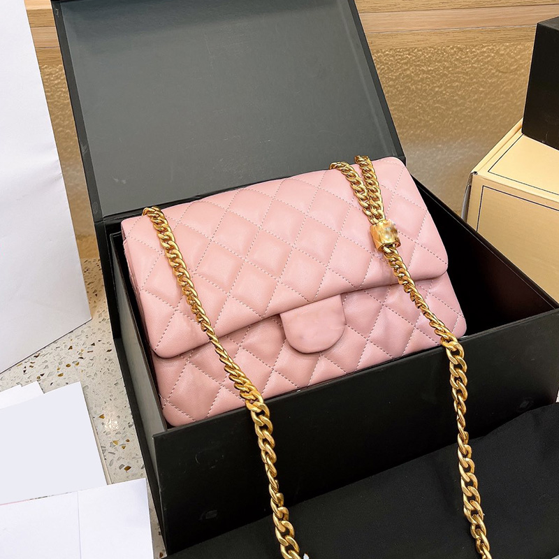 

CC Bags Luxury Brand Shoulder Bags 22K Womens Accordion Bags Classic Flap Purse Gold Metal Crush Bead Chain Crossbody Shoulder Pochette Diam, Box