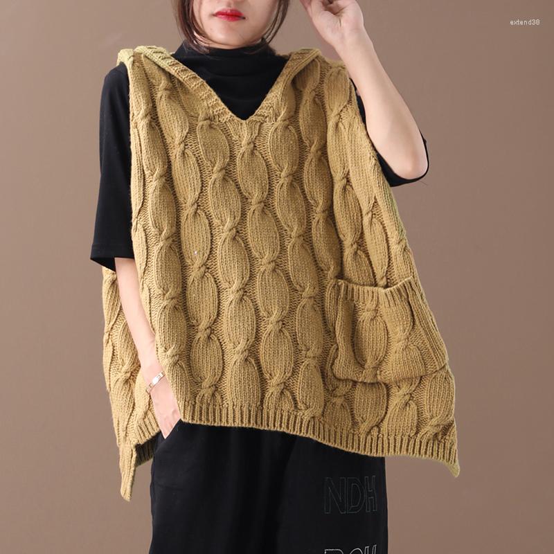 

Women's Vests Female Autumn And Spring Plus Size Outerwear Korean Style Literary Hooded Irregular Thicking Wool Loose Sweater Vest, Gray
