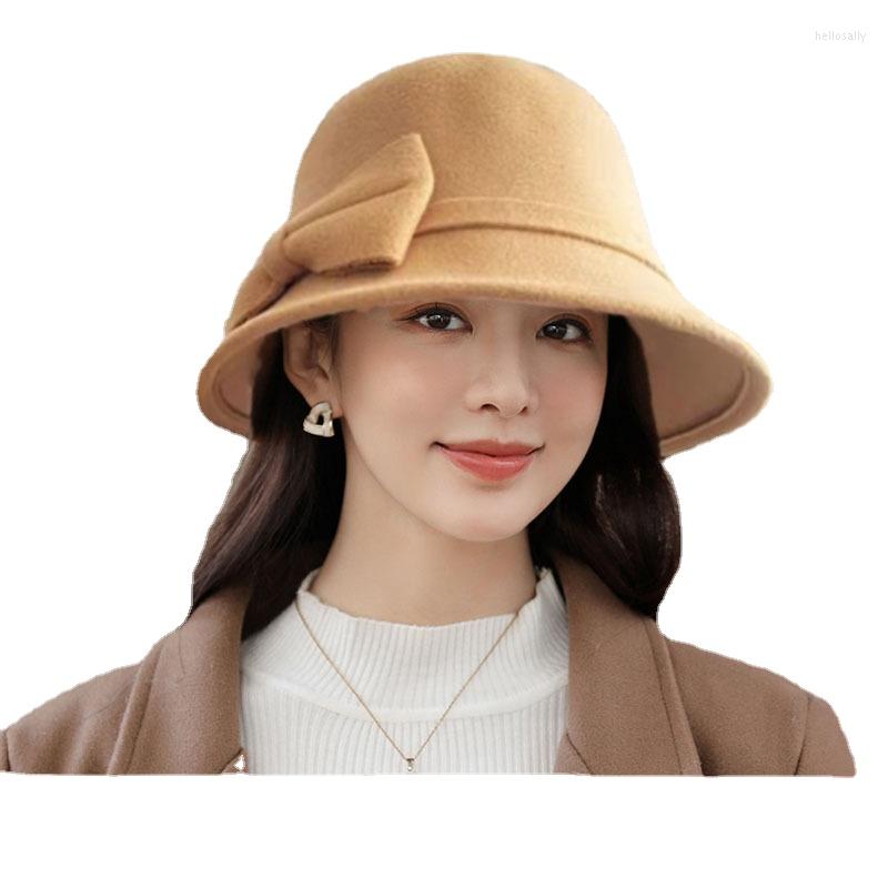 

Berets 2022 Women's Hat Bow-knot Woolen Felt Fedoras Korean Fashion Vintage Elegant Warm Autumn Spring Panama For Ladies Travel, Black