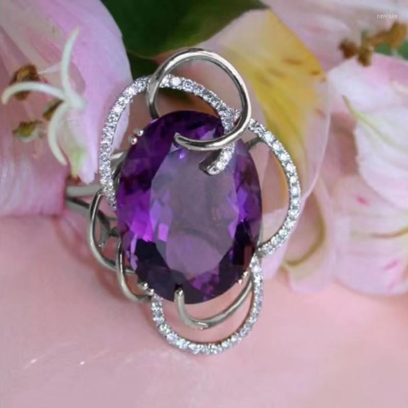 

Wedding Rings Exquisite Purple Gemstone Ring Hollow Flower Petal For Women Bridal Fashion Jewelry Girlfriend Mom Gift 2022 Anillo