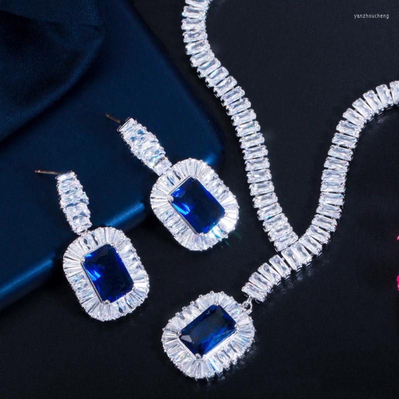 

Necklace Earrings Set Zlxgirl Jewelry High Quality Dark Blue Cubic Zircon And Sets Fine Women's Party, Picture shown