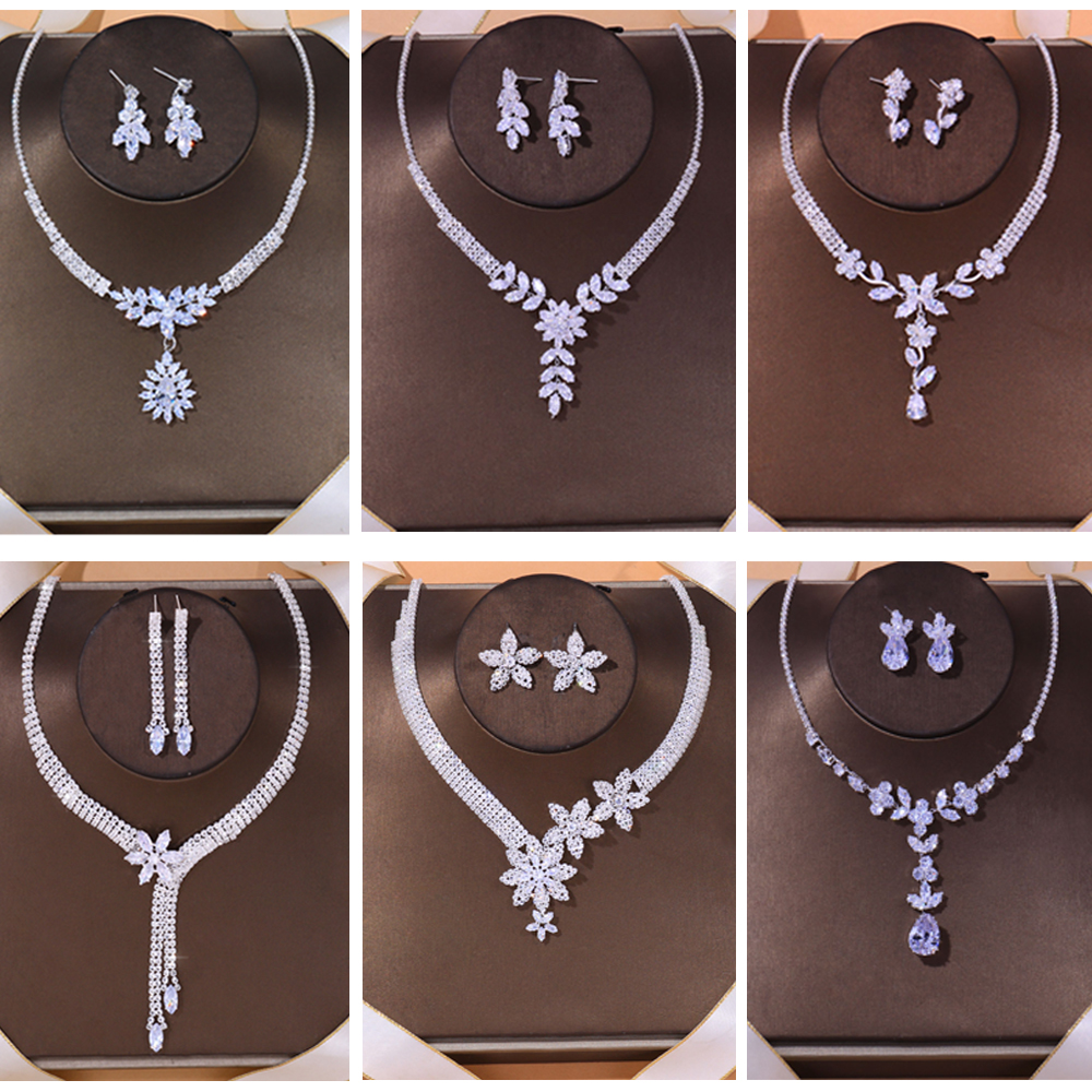 

Bride Wedding accessories High end jewelry necklace earrings set party dinner dress jewelry Birthday gift Lady Christmas diamond zircon box packaging