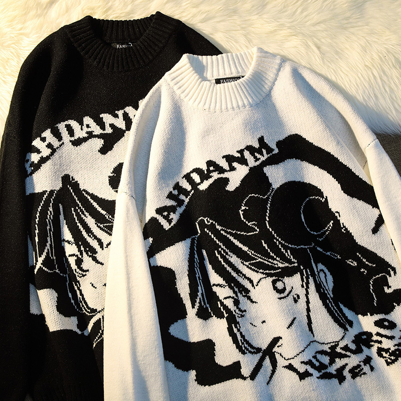 

Women's Sweaters Sweater Ladies Oversize Y2k Aesthetic Tops Pullovers Anime Goth Korean Fashion Long Sleeve YCOA Winter Gothic Clothes 221201, Black