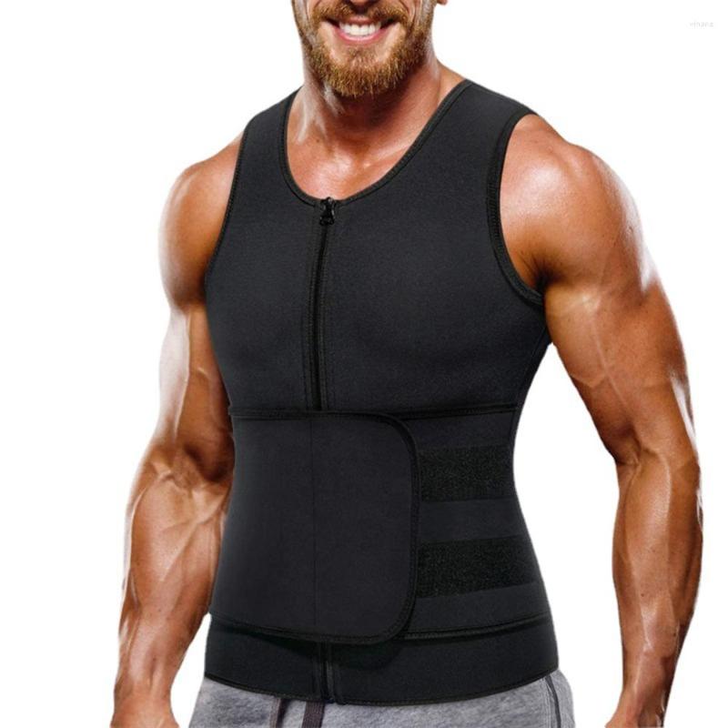 

Active Shirts Neoprene Sweat Vest For Men Waist Trainer Adjustable Workout Body Shaper With Double Zipper Sauna Suit Para Hom, Black