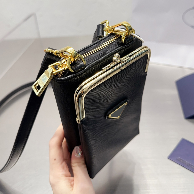 

Designer Women Saffiano Cellphone Case Shoulder Bag Italy Milano Luxury Brand P Mini Leather Kiss Lock Coin Puese Lady Crossbody Strap Multifunctional Wallet Bags, Red