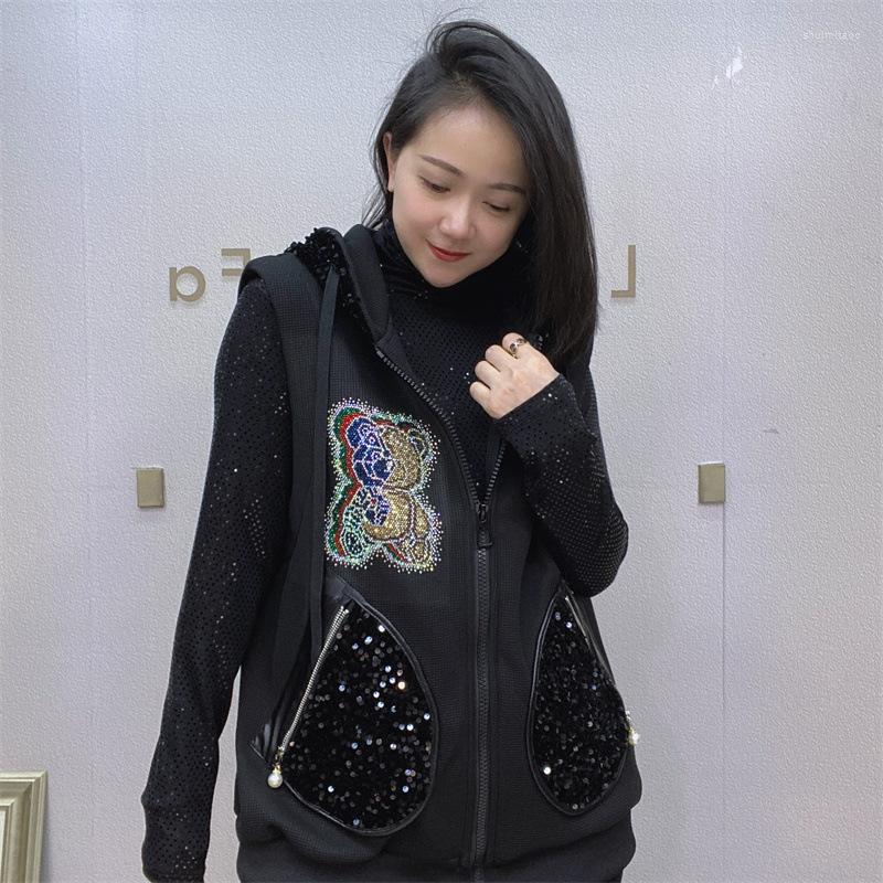 

Women's Vests Women Cartoon Glitter Hooded Waistcoat For Winter Casual Fleeve Vest Plus Size Loose Warm Sleeveless Coat Ropa De Invierno, Black